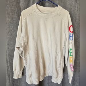Aerie Down To Earth "CHEERS" Oversized Sweater Ivory Size M
